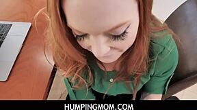 redhead stepmom summer hart sneaks out stepson's cock for sneaky rub and tug session