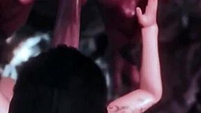 on her knees gulping that massive demon cock down her throat!