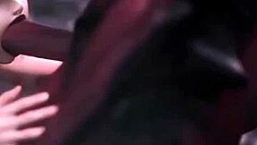 on her knees gulping that massive demon cock down her throat!