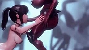 on her knees gulping that massive demon cock down her throat!