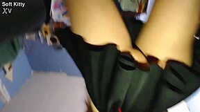 brunette babe flashes shaved pussy upskirt tease