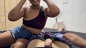 Her athletic colombian ass shakes wildly riding my cock in crazy rhythm