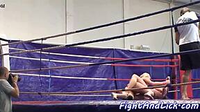 Lesbian Wrestler Licks Sweaty Pussy After Intense Catfight