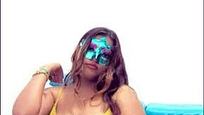 Hey, this brunette student fills out her exam questionnaire while groping those big tits so sexy before class starts.