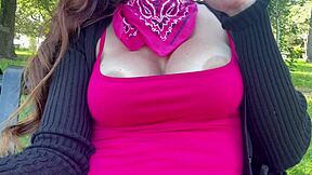 Oh god, Italian milf Artemisia's big natural tits bounce wildly in her hot outdoor solo nipple fetish play.