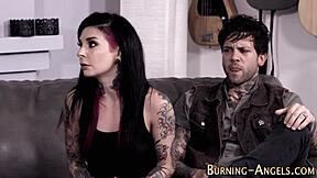 tattooed goth bounces hard on throbbing dick now!!