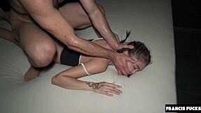 Petite college teen moans submissively as rough plan b fuck ends in accidental creampie