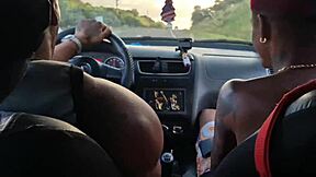 brazilian amateurs start interracial orgy fucking inside moving car