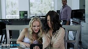 Ever wonder how a milf and teen share one lucky guy in steamy threesome action?