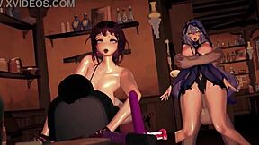 bold 3d hentai anime girls take massive cocks in wild cartoon orgy
