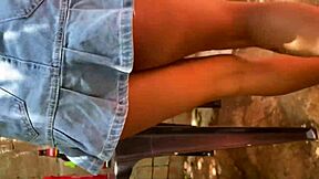 A hot young thing in lingerie teases older guy at the fishing bar for outdoor fun