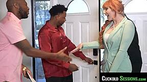 Cuckold Jerks Off Watching Busty Redhead Wife Doggystyle Fucked by Realtors