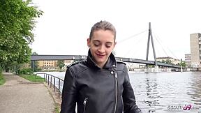 german scout pays skinny 18yo teen virgin for street anal casting