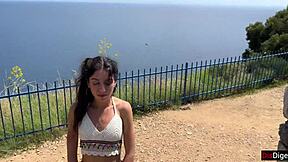 Girl in mountains helps with public dick flash to cum quick