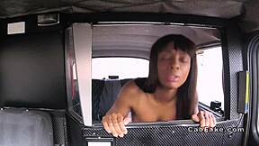 Busty Ebony Teases Ride in Backseat Taxi