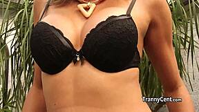 Does this latina tranny crave red dildo deep in her ass while crossdressing solo?