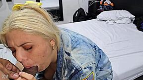 Beautiful Golden-Haired Blonde Latina Licks And Sucks Old Mans Growing Cock Hard