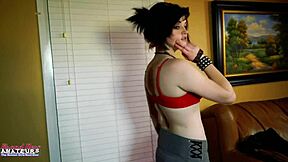 inked cutie marcie squirts hard from dildo in her shaved pussy with lingerie