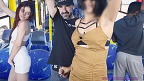 Her plump ass invites sneaky cumshot on crowded public bus under short skirt
