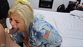 Beautiful Golden-Haired Blonde Latina Licks And Sucks Old Mans Growing Cock Hard