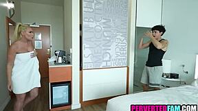 step aunt catches young perv spying on her big tits shower shave!