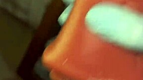 Stocking slut deepthroats huge sex toy like a bdsm slave in dorm until nasty cum in mouth