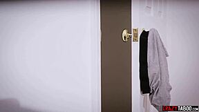 Creepy guy spies petite teen taking huge black cock raw