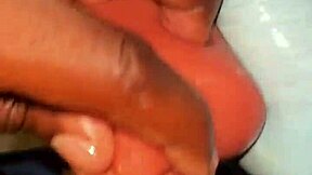 Stocking slut deepthroats huge sex toy like a bdsm slave in dorm until nasty cum in mouth