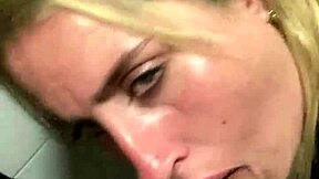 latina slut kneels in cinema bathroom sucking my throbbing cock outdoors