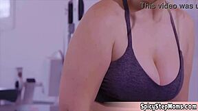 She starts her workout but her curves draw him in for steamy gym sex