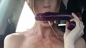 Big Tits Burst Out in Car for Daring Public Nudity Thrill!