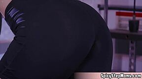 She starts her workout but her curves draw him in for steamy gym sex