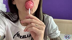 oh god, cute girl's wet pussy play with chupa chups feels so good...