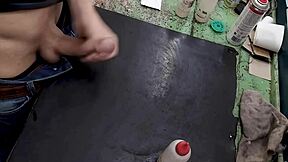 i can't help masturbating on my workbench at work with this big cock toy