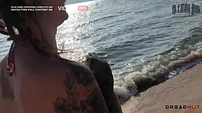 Pervertida flashes big tits on beach then takes me to rocks for hot fuck