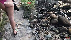 Pervertida flashes big tits on beach then takes me to rocks for hot fuck