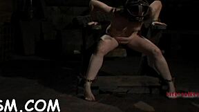 blindfolded bound angel chokes on toy gagging her tight pussy hard