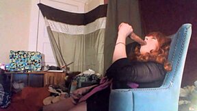 sexy redhead tranny ms head gulps down her huge 8-inch vibrating dildo whole