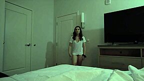 step brother sneaks into bed with sister for cash sex, handjob turns to pussy pounding.