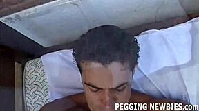 Femdom Strapon Pegging Hurts Beginner Guy's Ass First