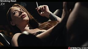 smoking redhead sata jones moans riding big cock reverse cowgirl cig in hand creampie