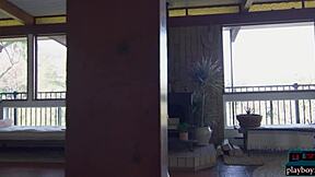 Stunning milf carolina white strips her small tits at home!