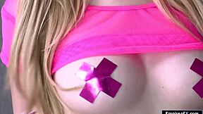 lesbian babe straps on dildo and fucks friend's ass deep while licking shaved pussy