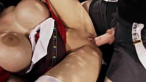 Queen of hearts cosplay babe rides huge cock cowgirl with big tits bouncing