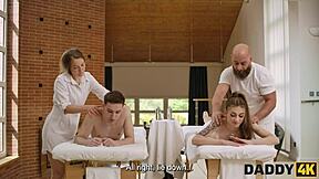 Daddy4k old daddy pounds shaved teen sons girlfriend pussy during cheating massage