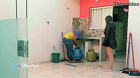 hot milf wife steps from shower in nightgown flashing big natural tits to delivery boy