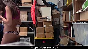 officer catches shoplifter latina teen in backroom punishes with rough doggystyle cock
