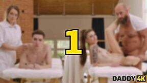 Daddy4k old daddy pounds shaved teen sons girlfriend pussy during cheating massage