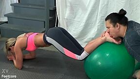 fitness trainer larissa louder's sweaty yoga feet get licked and smelled up close