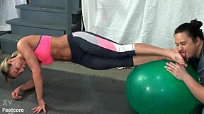 fitness trainer larissa louder's sweaty yoga feet get licked and smelled up close